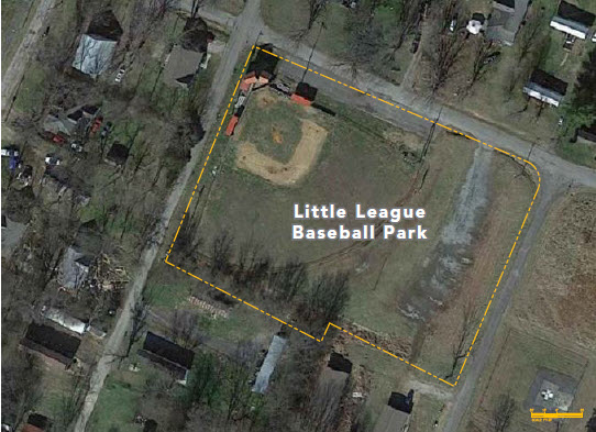 Aerial shot of Little League Baesball Park demarcating park area