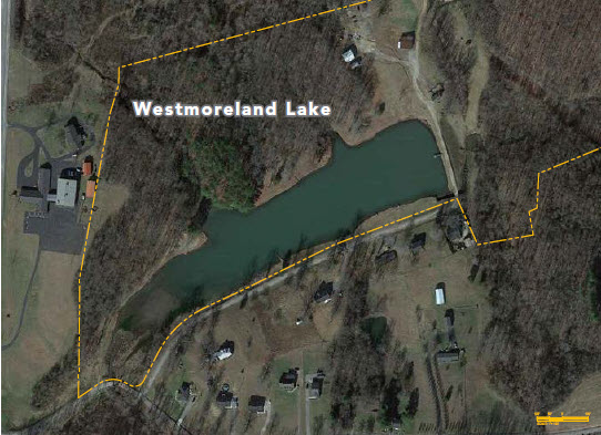 Aerial view of Westmoreland Lake demarcating park area